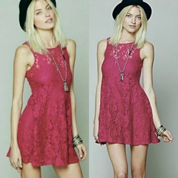 Free People Burgundy Red Miles of Lace‎ Dress Size XS Sleeveless Mini Boho Mini - Picture 15 of 15